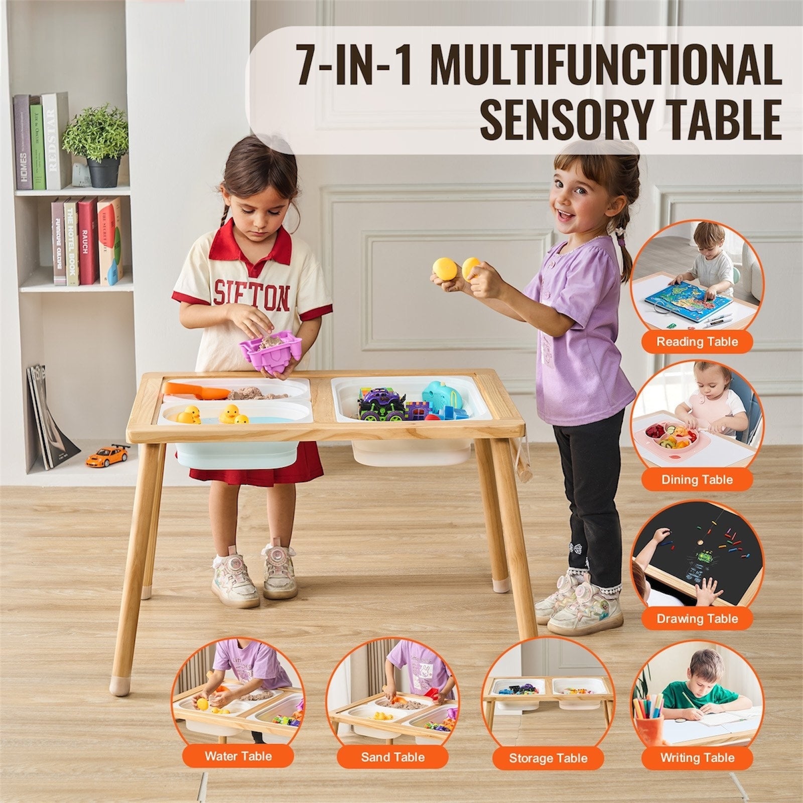 Kids Activity Table with 3 Foldable Storage Bins & Double-Sided Tabletop