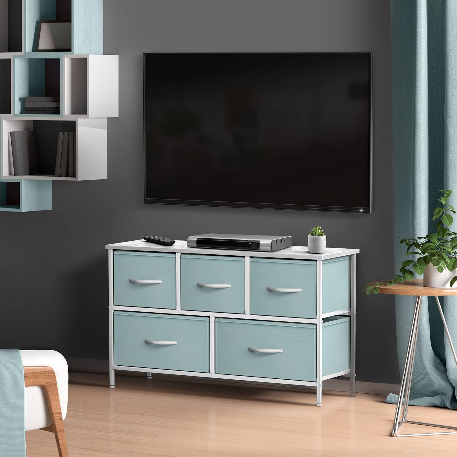Kids Dresser with 5 Fabric Drawers - Pastel Aqua