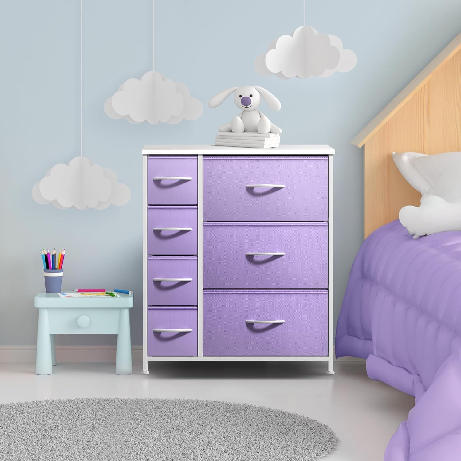 Kids Dresser with 7 Fabric Drawers - Purple