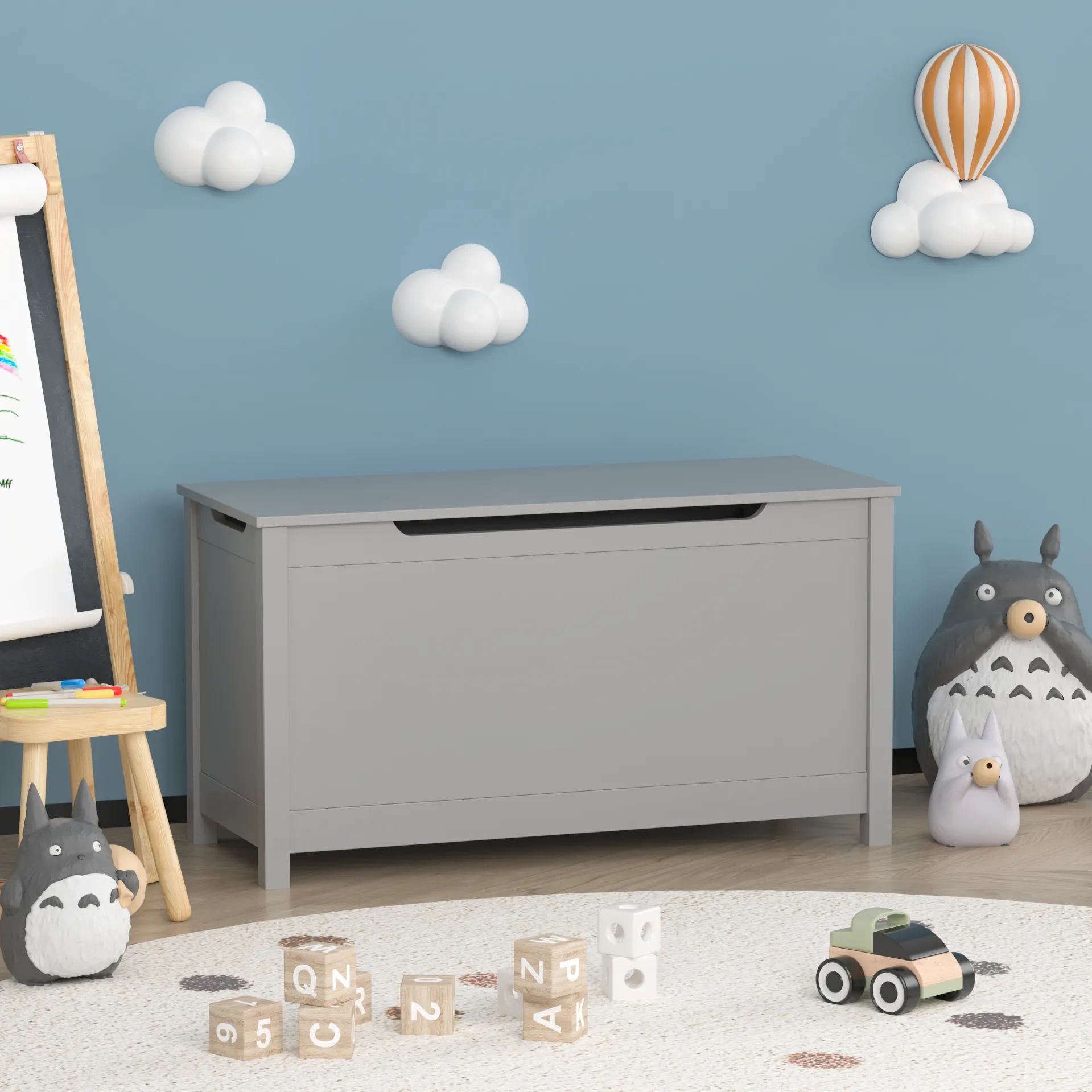 Kids Wooden Toy Box - Grey