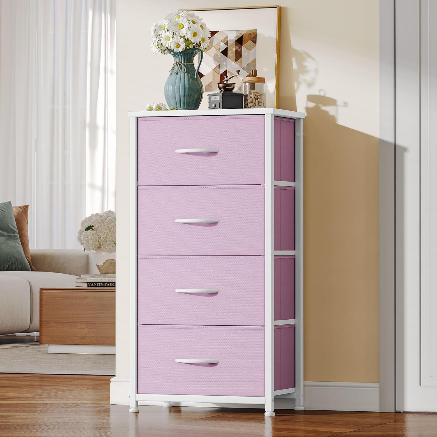Kids Dresser with 4 Fabric Drawers