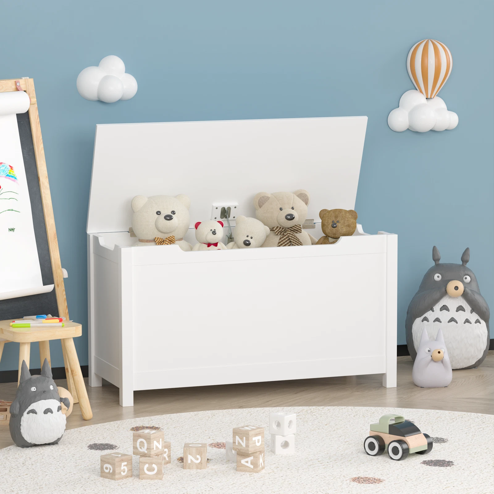 Kids Wooden Toy Box - White