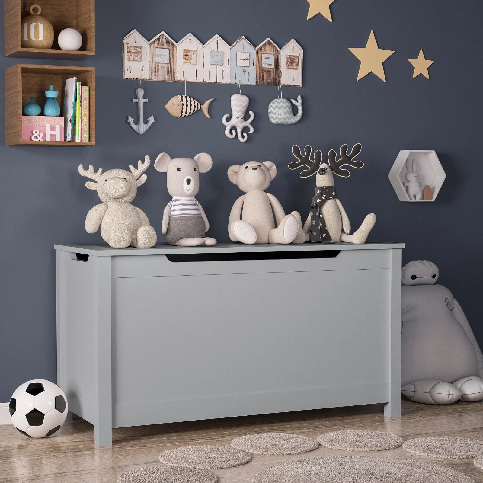 Kids Wooden Toy Box - Grey