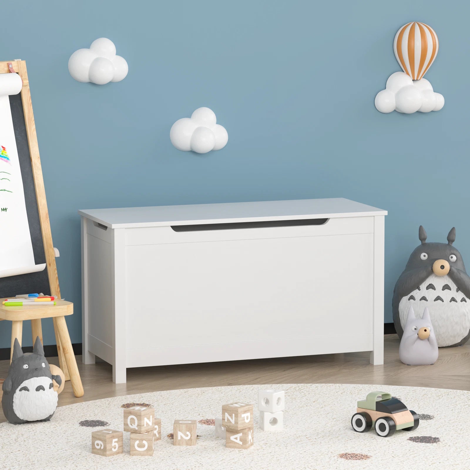 Kids Wooden Toy Box - White