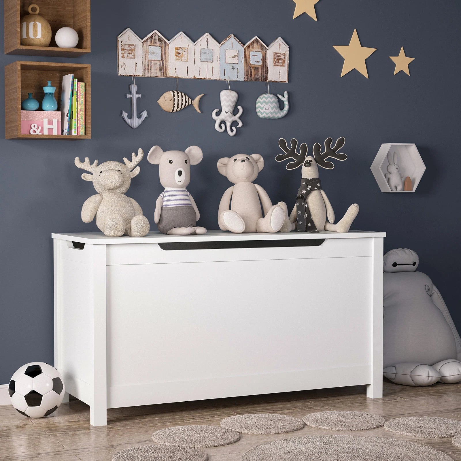 Kids Wooden Toy Box - White