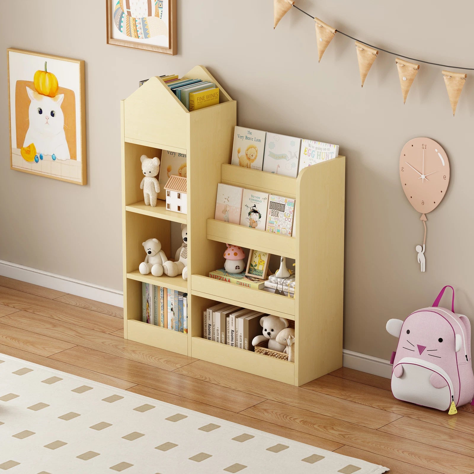 Kids Bookshelf & Toy Storage Organizer - Wood